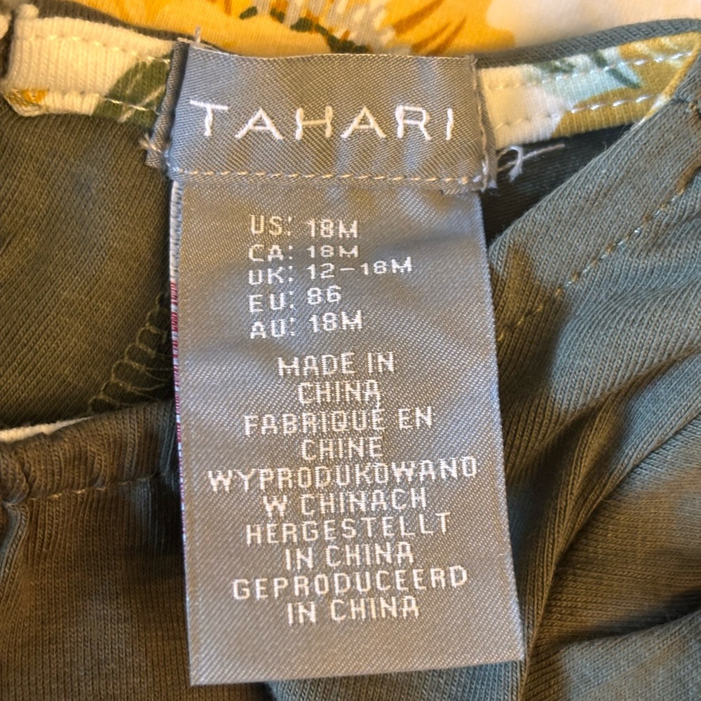 Tahari Baby Olive Green Dress Floral Leggings + Striped Dress Gray White, 18m - Picture 3 of 7